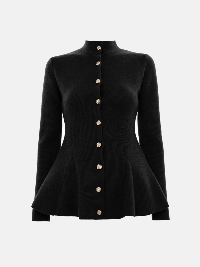 Lichi Jersey jacket with stand-up collar and golden buttons