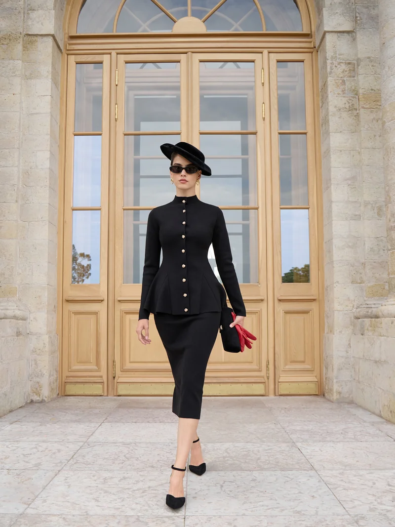 Lichi Jersey jacket with stand-up collar and golden buttons