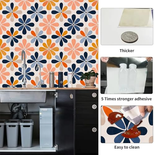 IOHEFY Peel and Stick Floor Tile 12x12 Retro Colorful Flower Pattern Self Adhesive Vinyl Flooring Stick On Tiles for Kitchen Bathroom Bedroom Living Room Home Decor - Image 3