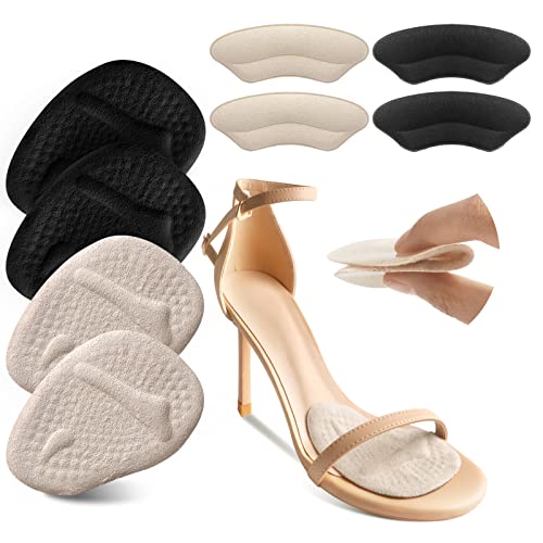 Riootlnm Metatarsal Pads, Ball of Foot Cushions, Heel Pads Inserts for Too Big Shoe, Reduce Foot Pain, No Slip Heel Grips Liners Pads for Loose Shoe, Blisters (Beige+Black) - Image 1