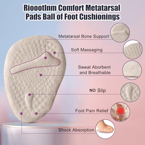 Riootlnm Metatarsal Pads, Ball of Foot Cushions, Heel Pads Inserts for Too Big Shoe, Reduce Foot Pain, No Slip Heel Grips Liners Pads for Loose Shoe, Blisters (Beige+Black) - Image 2