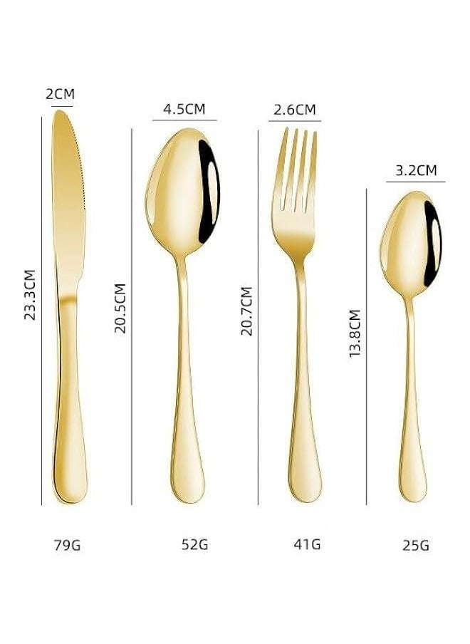 MIXDE 24 Piece Silverware Set with Hanging holder,Stainless Steel Flatware Cutlery Set-Fork Spoon and Knife Service for 6,Kitchen Utensil Tableware Set,Mirror Polished,Dishwasher Safe (Gold)  - Image 3