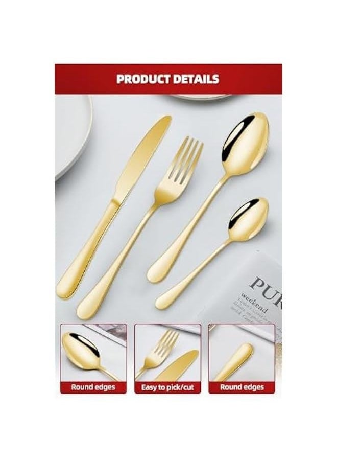 MIXDE 24 Piece Silverware Set with Hanging holder,Stainless Steel Flatware Cutlery Set-Fork Spoon and Knife Service for 6,Kitchen Utensil Tableware Set,Mirror Polished,Dishwasher Safe (Gold)  - Image 4