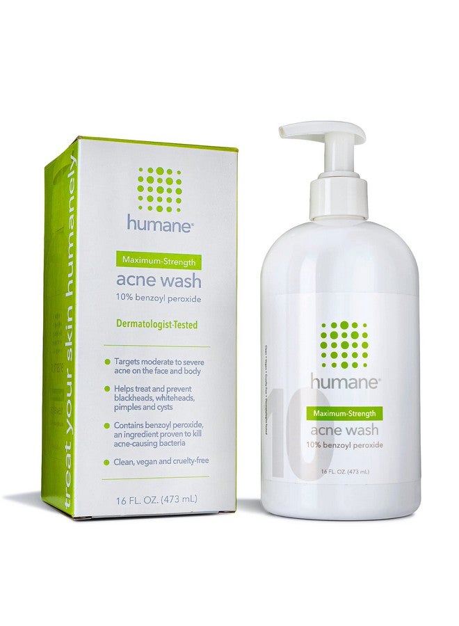 Maximum-Strength Acne Wash - 10% Benzoyl Peroxide Acne Treatment For Face, Skin, Butt, Back And Body - 16 Fl Oz - Dermatologist-Tested Non-Foaming Cleanser - Vegan, Cruelty-Free