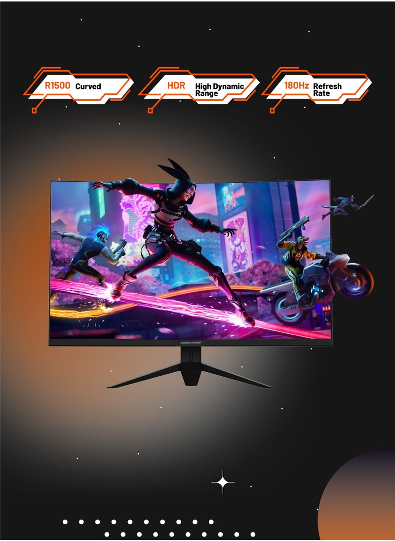 porodo - 32-inch Gaming Curved Monitor with RGB Light / MT9800 180Hz / Borderless Design / Adjustable Rotating Stand / 2 HDMI 2.0 / 2K QHD Screen Resolution - Black - Image 1