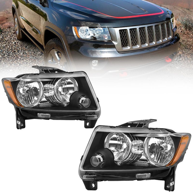 LEAVAN Headlights Assembly Fit for 2011 2012 2013 Jeep Grand Cherokee Left Driver Side and Right Passenger Side Black