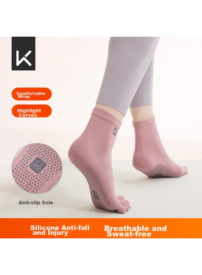 Keep Yoga Socks, Non-slip, Separate-toe, Women's Five-toe Socks, Summer Indoor Use, Floor Exercise Dance Socks, Basic Style, Light Pink - Image 1