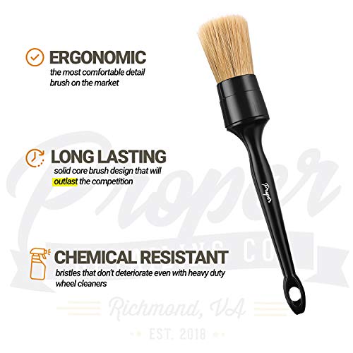 PROPER DETAILING CO. Premium Car Detailing Brush Set - Professional 3 Pack Kit Detail Brushes with Soft Boars Hair Bristles for Auto Interior & Exterior - for Cleaning Leather Seats, Air Vents, Wheels & Emblems - Image 2