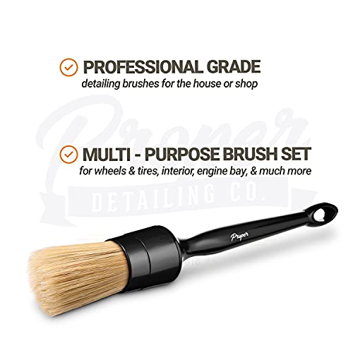 PROPER DETAILING CO. Premium Car Detailing Brush Set - Professional 3 Pack Kit Detail Brushes with Soft Boars Hair Bristles for Auto Interior & Exterior - for Cleaning Leather Seats, Air Vents, Wheels & Emblems - Image 3