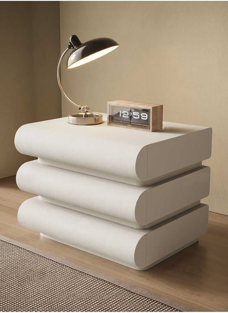 Merry Moments Modern Bedside Table Minimalist Nightsatnds Multifunction Nightstand for Bedroom Living Room with 3 Drawers White Colour H50xL40xD40 cm （Fully Assembled)  - Image 1