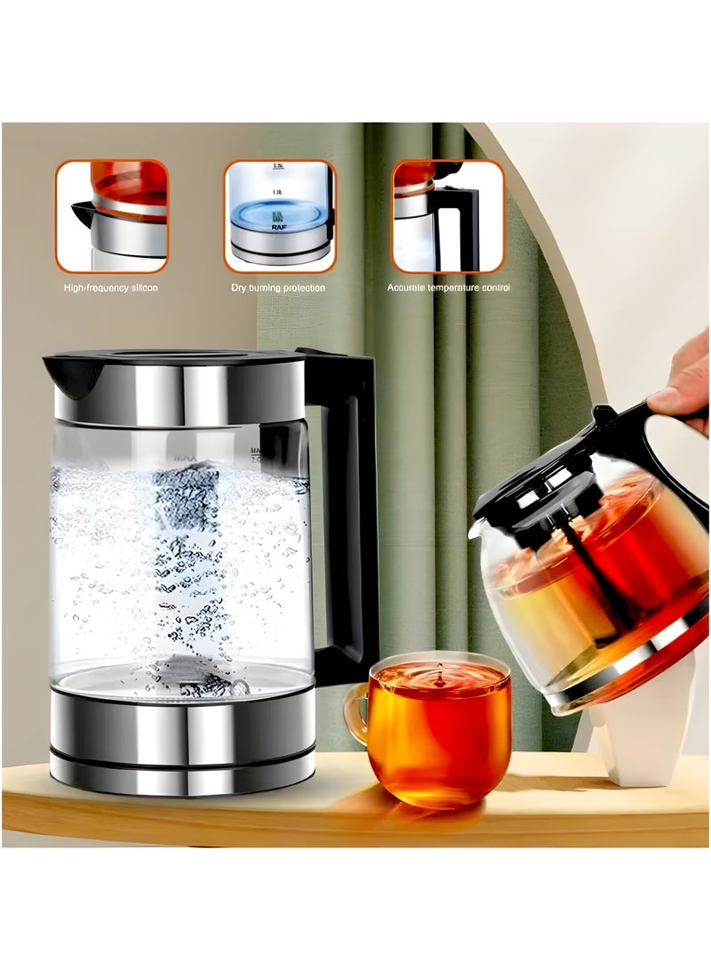دينكس طقم إبريق شاي كهربائي 2 في 1 من DENX DX2015 – 1500 واط، غلاية 1.8 لتر + إبريق زجاجي 1 لتر، إيقاف تلقائي، وظيفة الحفاظ على السخونة - Image 2