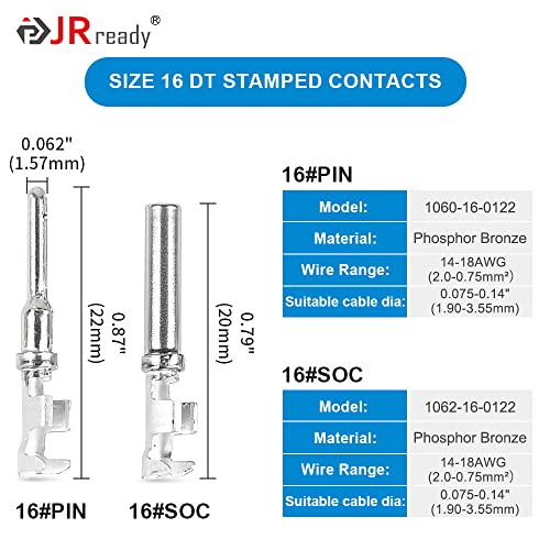 JRready Deutsch Connector Pins and Sockets Stamped Contacts Size 16 ST6255 - Deutsch Pins 1060-16-0122/1062-16-0122/ Open Barrel Terminals Wire Gauge 14-18 AWG, 50 Pairs - Image 4