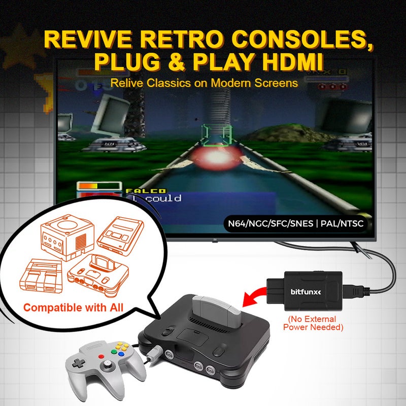 BitFunx محول فيديو عالي الدقة نموذج N64/SNES/SFC/NGC ميني HDMI لألعاب الرجعية - Image 4