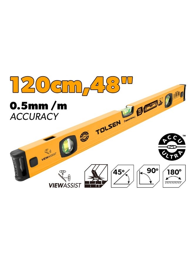Tolsen 35236 Industrial Spirit Level 120cm (48 Inch) – Heavy Duty Aluminium Level with 3 Vials & Dual View