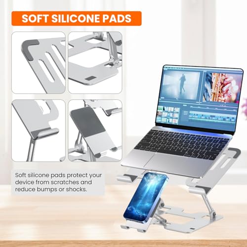 Dyazo 2 in 1 Adjustable Laptop Stand with Mobile Holder | Ergonomic, Foldable & Ventilated Riser Fits Upto 15.6 Inch Laptops | Compatible for MacBook, HP, Dell, Acer, Lenovo & Other Notebooks - Image 3