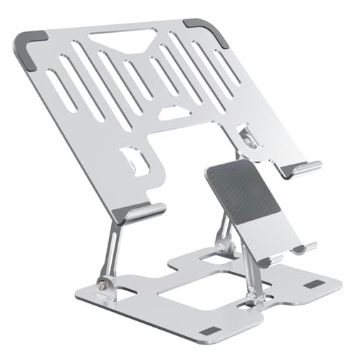 Dyazo 2 in 1 Adjustable Laptop Stand with Mobile Holder | Ergonomic, Foldable & Ventilated Riser Fits Upto 15.6 Inch Laptops | Compatible for MacBook, HP, Dell, Acer, Lenovo & Other Notebooks - Image 1