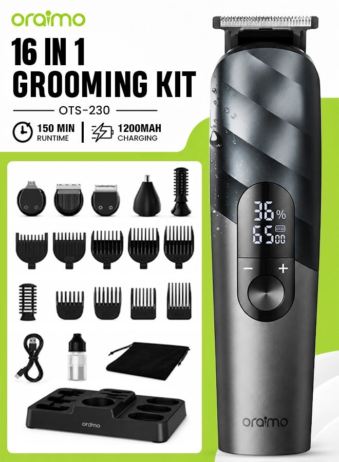 أورايمو Oraimo UltraTrim 16-in-1 Complete Family Grooming Kit OTS-230, Rechargeable Beard Trimmer & Hair Clipper Set, Stainless Steel Blades, 150-Min Runtime, IPX7 Waterproof, Child Safety Mode, Travel Lock & Multi-Attachment Groomer - Image 1