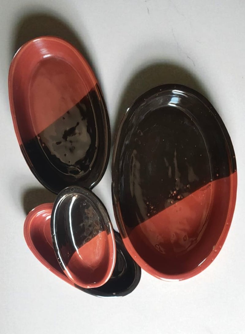 كلور زون بوتري طقم 4 سرفيس من الفخار و الخزف بيضاوي يتحمل درجات الحراره وغير المباشره, شعله اوداخل الفرن 25 سم - Image 3