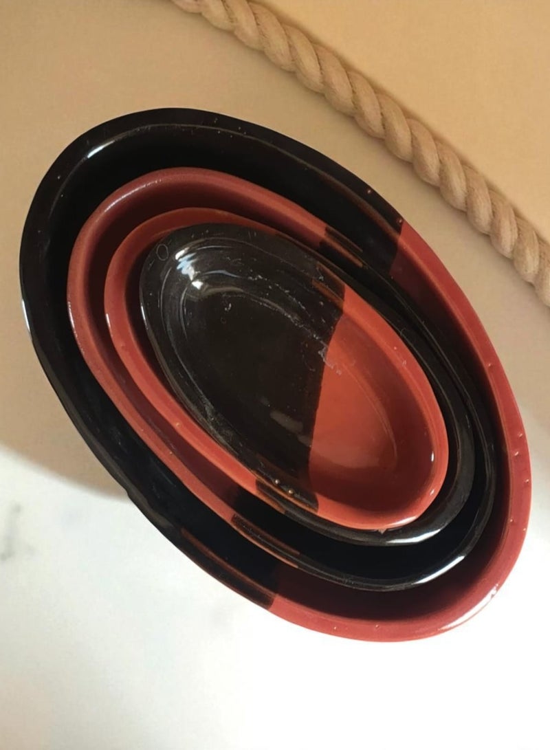 كلور زون بوتري طقم 4 سرفيس من الفخار و الخزف بيضاوي يتحمل درجات الحراره وغير المباشره, شعله اوداخل الفرن 25 سم - Image 1