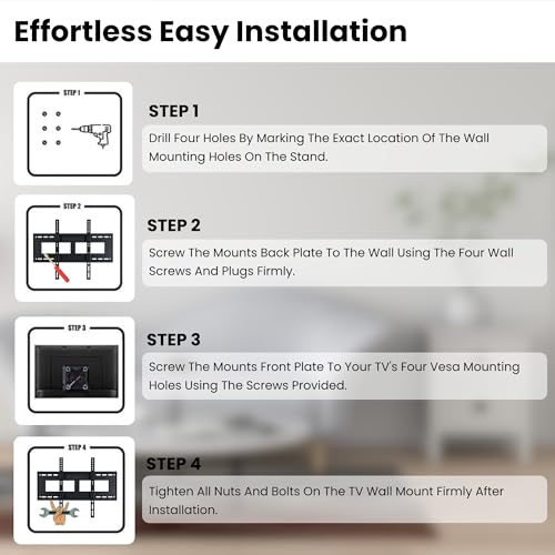 RISSACHI® LED Stand for 40-85 Inch TV, Monitor | Universal Fixed Heavy Duty Wall Mount for Flat Panel TV | Space-Saving & Adjustable Wall Bracket for Home & Office - Image 5