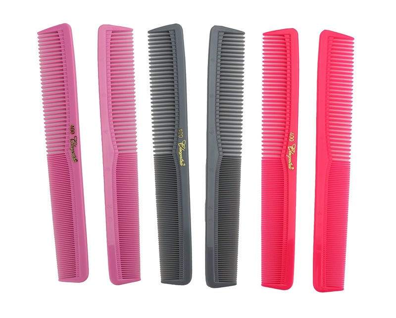 Krest Cleopatra 7 Inch All Purpose Barber Cutting Comb. Flat Back Styler Comb. Numbered ruler. Colors Neon Pink, Grey, Deep Pink. 6-Pack - Image 1