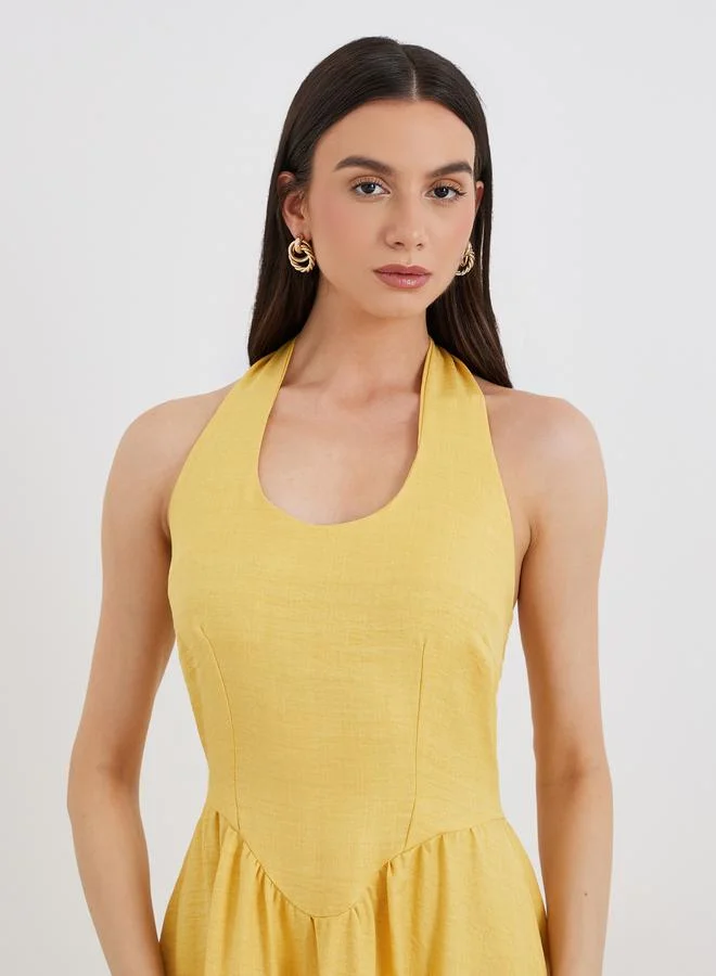 Take Two Take Two Solid Halter Neck Sleeveless Midi Dress