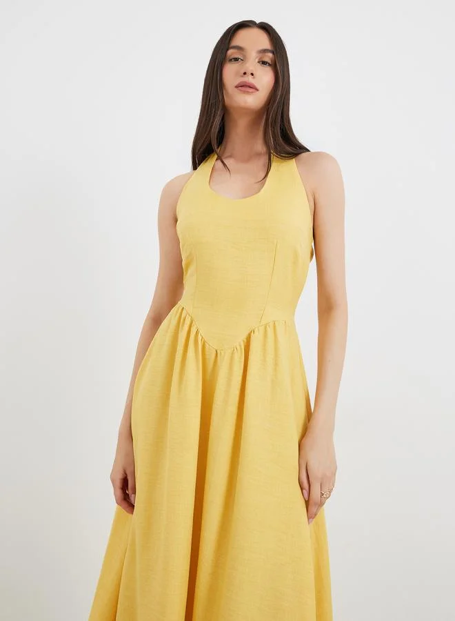 Take Two Take Two Solid Halter Neck Sleeveless Midi Dress