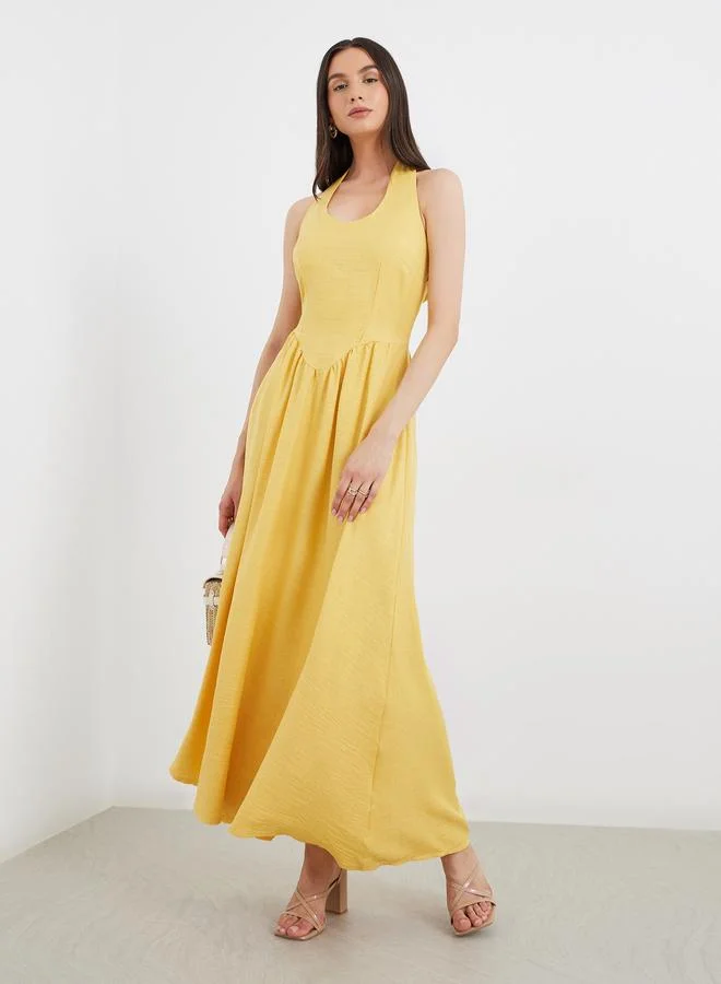 Take Two Take Two Solid Halter Neck Sleeveless Midi Dress