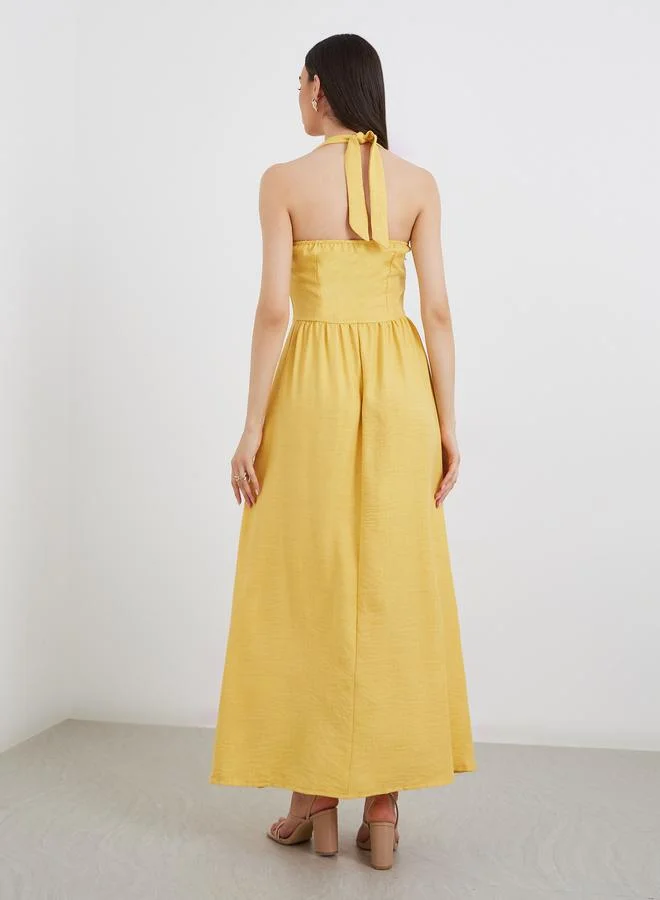 Take Two Take Two Solid Halter Neck Sleeveless Midi Dress