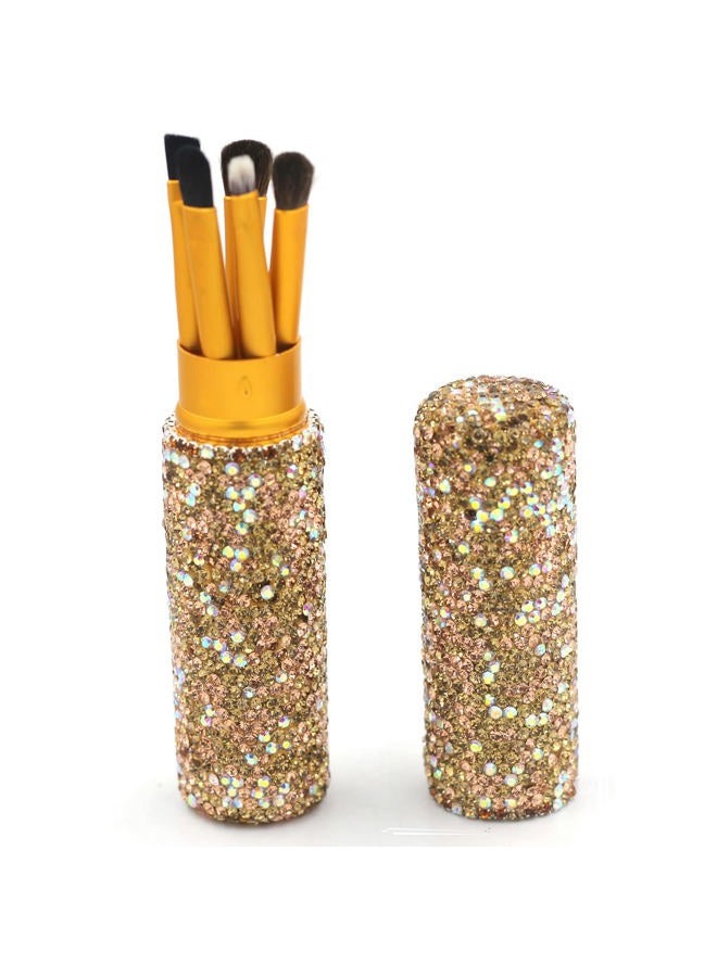 Bestbling Bling Bling Portable 5-Piece Makeup Brush Set for Eyeshadow and Eyebrows with Rhinestone Barrel Packaging (Gold) - Image 1