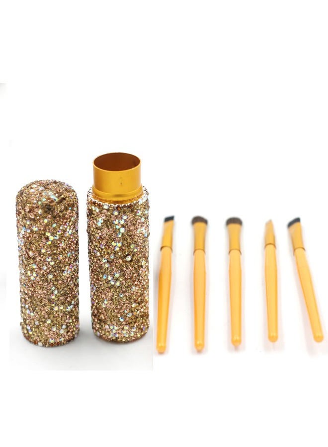 Bestbling Bling Bling Portable 5-Piece Makeup Brush Set for Eyeshadow and Eyebrows with Rhinestone Barrel Packaging (Gold) - Image 3