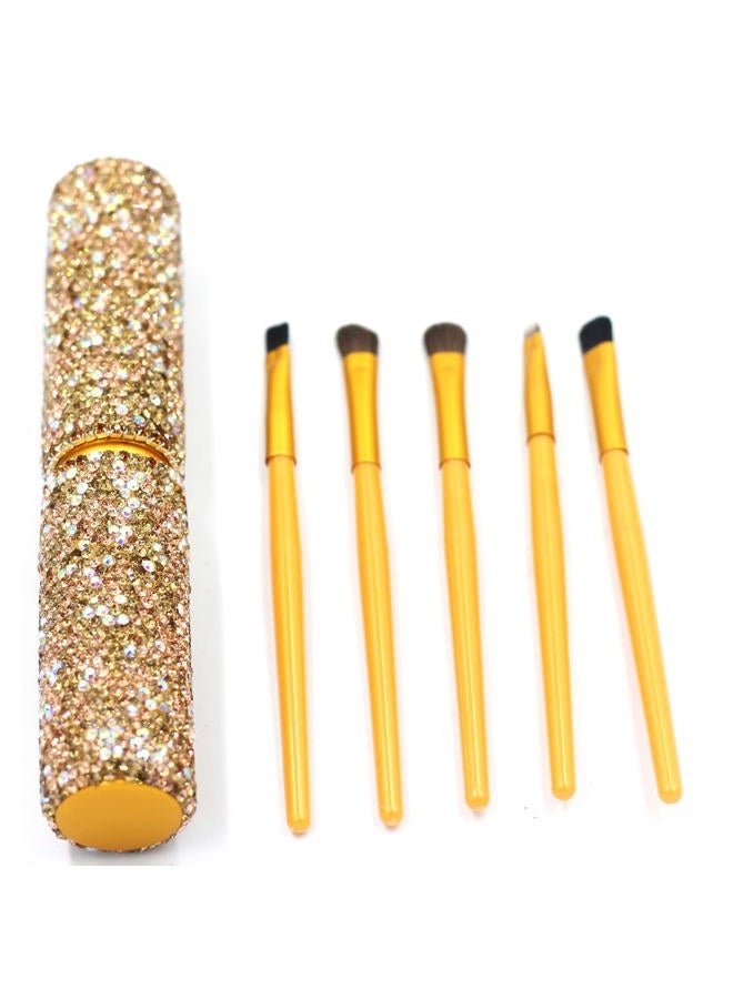 Bestbling Bling Bling Portable 5-Piece Makeup Brush Set for Eyeshadow and Eyebrows with Rhinestone Barrel Packaging (Gold) - Image 4