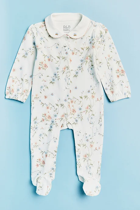 أر أند بي Printed Footed Sleepsuit with Collar and Long Sleeves