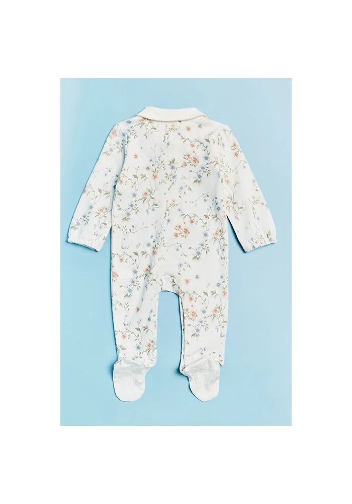 R&b Printed Footed Sleepsuit with Collar and Long Sleeves