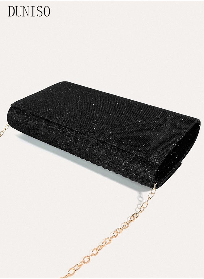 DUNISO - Women Shiny Glitter Evening Clutch Bag Envelope Handbag Chain Purse Bag Crossbody Bag for Wedding Formal Cocktail Party - Image 1