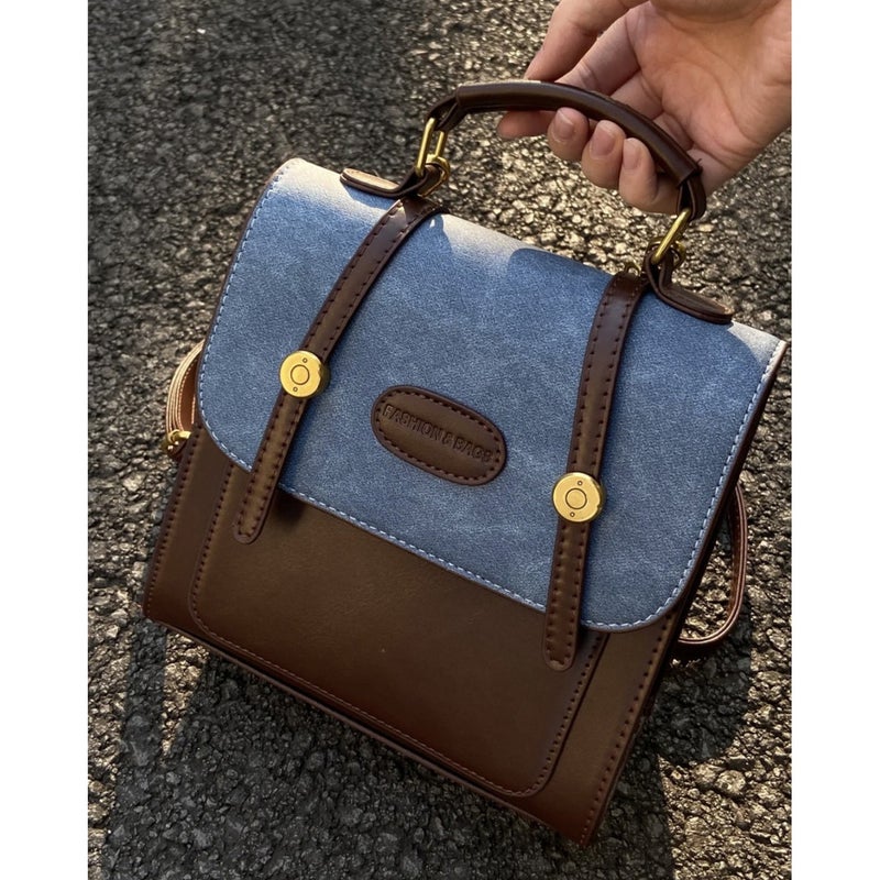 Retro Denim Contrast Color Backpack Bag Female 2023 New Trendy Student Class Backpack All-Match Shoulder Portable Schoolbag - Image 2
