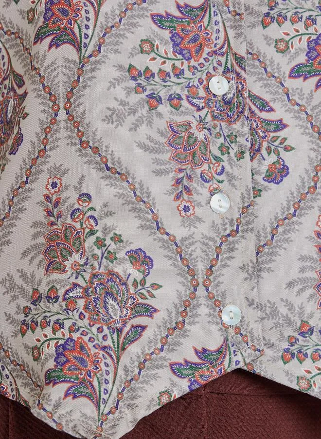 Styli Beige Floral Sleeveless Waistcoat