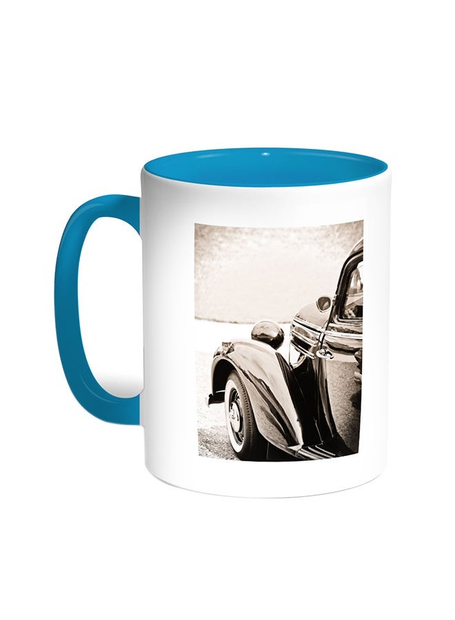 A Car Of Old Style Printed Coffee Mug Turquoise/White 11ounce