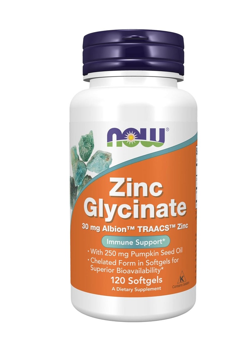 NOW Zinc Glycinate Food Supplements - 120 Softgels - Image 1