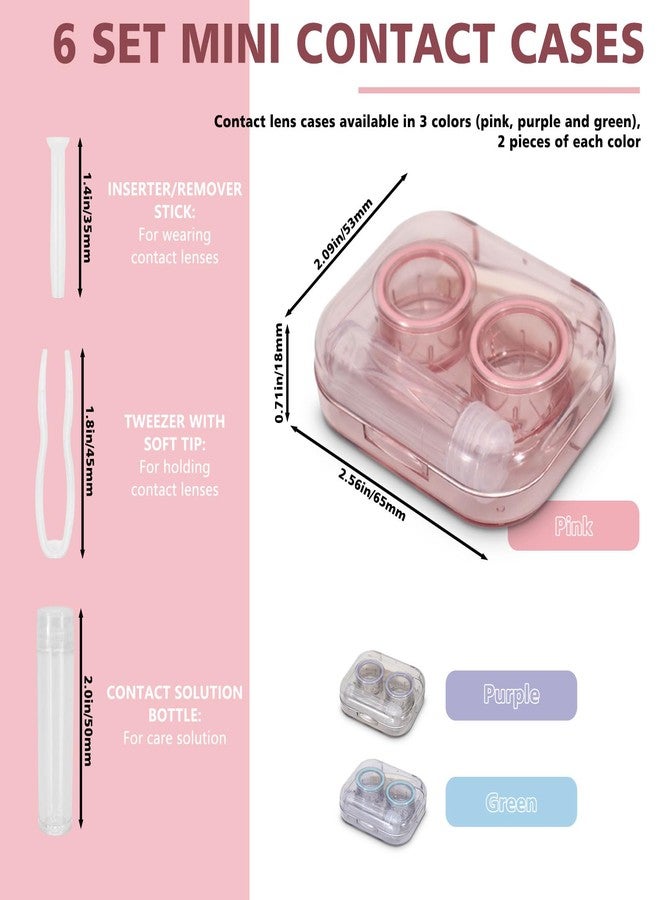 Realand 6Pcs Clear Contact Lens Case Flip Top, Leakproof Contact Case Holder, Cute Contact Kit with Tweezers Remover Tool Solution Bottle for Travel & Home, 3 Colors - Image 2