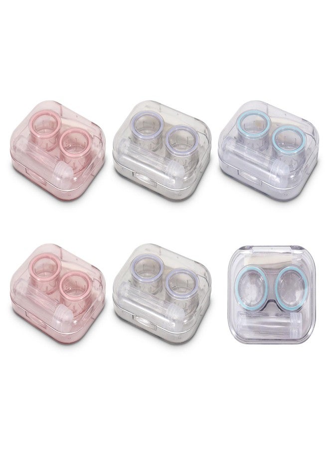 Realand 6Pcs Clear Contact Lens Case Flip Top, Leakproof Contact Case Holder, Cute Contact Kit with Tweezers Remover Tool Solution Bottle for Travel & Home, 3 Colors - Image 1