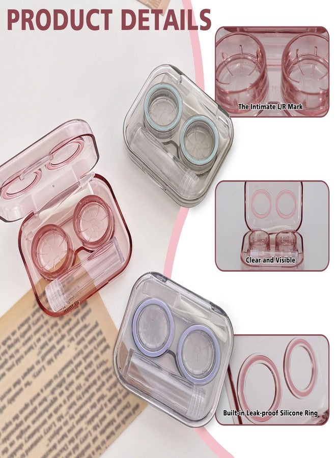 Realand 6Pcs Clear Contact Lens Case Flip Top, Leakproof Contact Case Holder, Cute Contact Kit with Tweezers Remover Tool Solution Bottle for Travel & Home, 3 Colors - Image 3