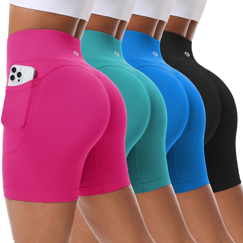 Evercute Women's Gym Shorts 3/4 Pack Seamless Scrunch Butt Lifting Workout Shorts Tummy Control Ruched Booty Smile Yoga Short - Image 1