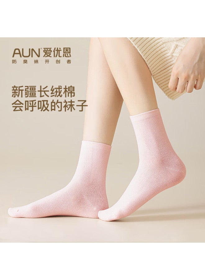Aun Women's Casual Antibacterial Deodorant Socks Spring Summer Warm Mid-calf Antibacterial Odor-resistant Fashion Versatile Socks - Image 1