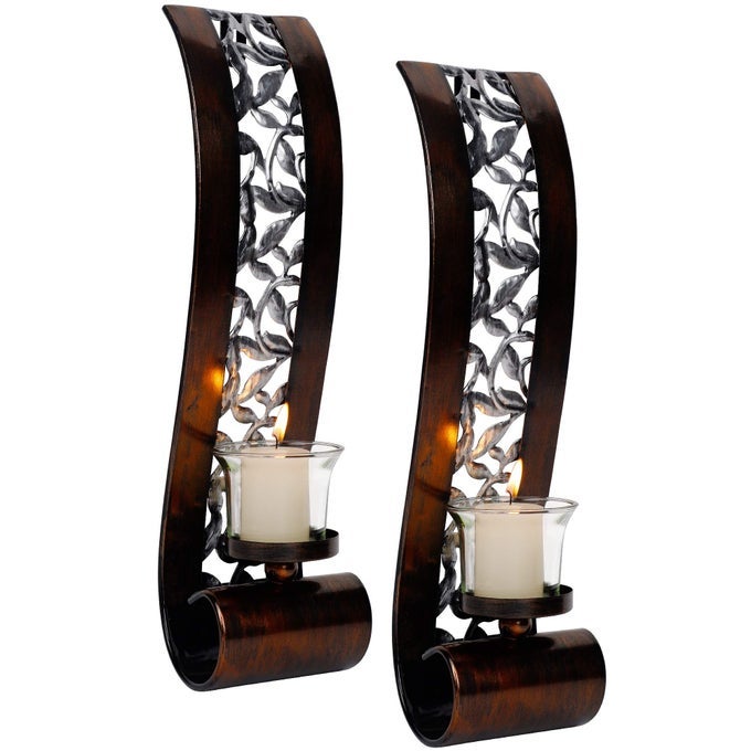 WALL SCONCE 144 X 35 INCH WITH TEA LIGHT CANDLE HOLDER ANTIQUE BRONZE STYLE METAL WALL ART DECORATIONS FOR LIVING ROOM BATHROOM DINING ROOM AND OFFICE SET OF 2