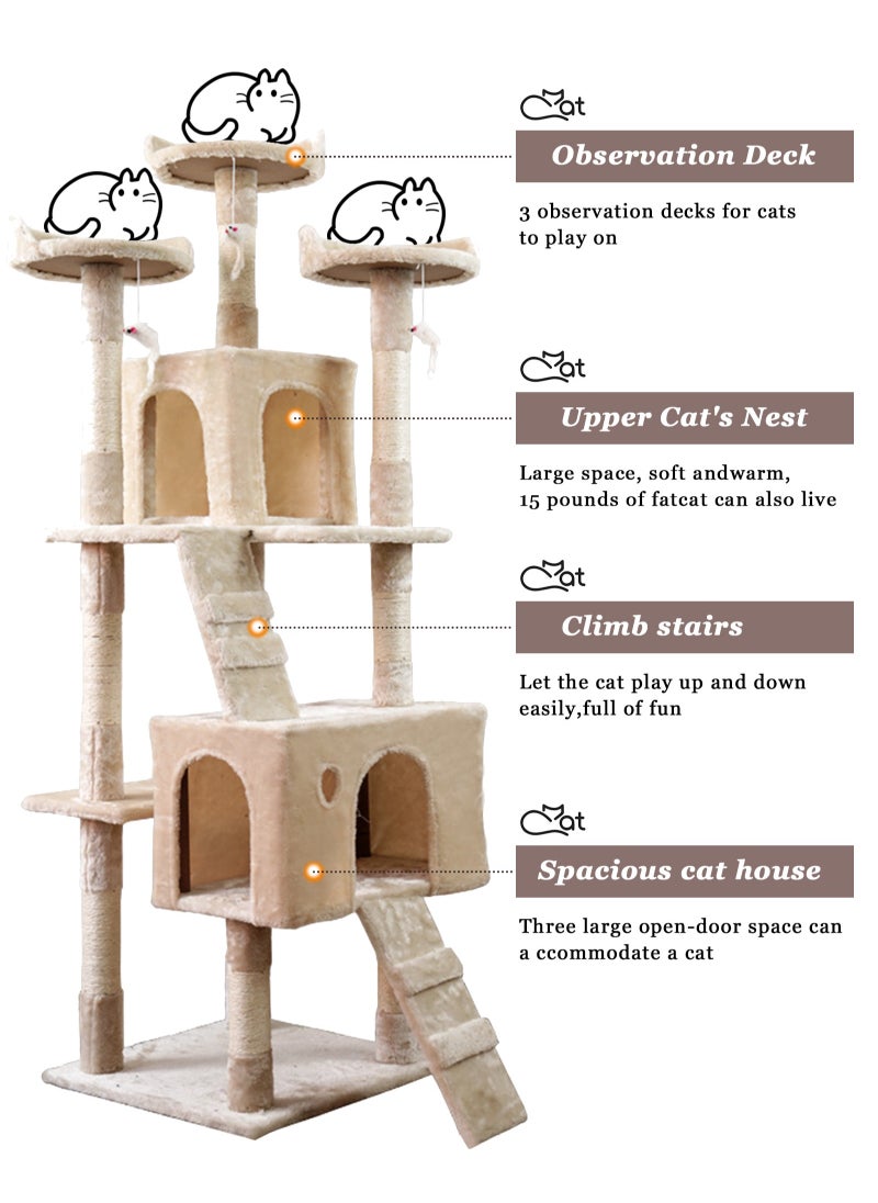 URbazaar Cat Tree Tower，Cat Condo with Sisal Scratching Post,Activity Centre Cat Climbing Tree with Cat House，Sisal Posts, Ladder, and Rest Place for Indoor Cat（170×50×50cm）  - Image 5