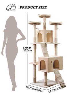 URbazaar Cat Tree Tower，Cat Condo with Sisal Scratching Post,Activity Centre Cat Climbing Tree with Cat House，Sisal Posts, Ladder, and Rest Place for Indoor Cat（170×50×50cm）  - Image 3