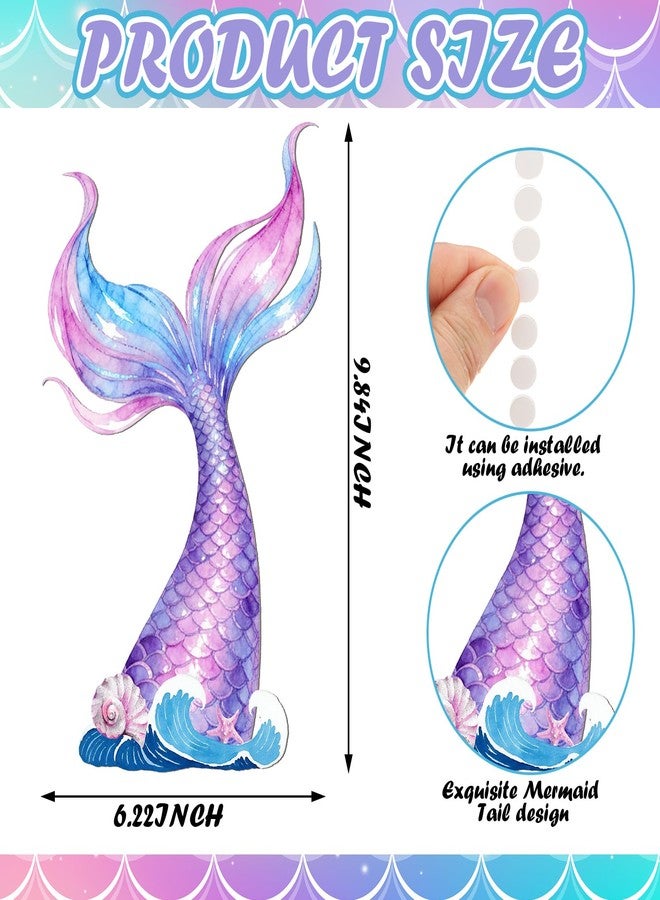 Fiwochic 3 Pcs Mermaid Tail Wall Decor Metal Mermaid Wall Art Watercolor Under The Sea Decoration for Hanging Baby Nursery Girls Bedroom Bathroom Patio Swimming Pool - Image 2
