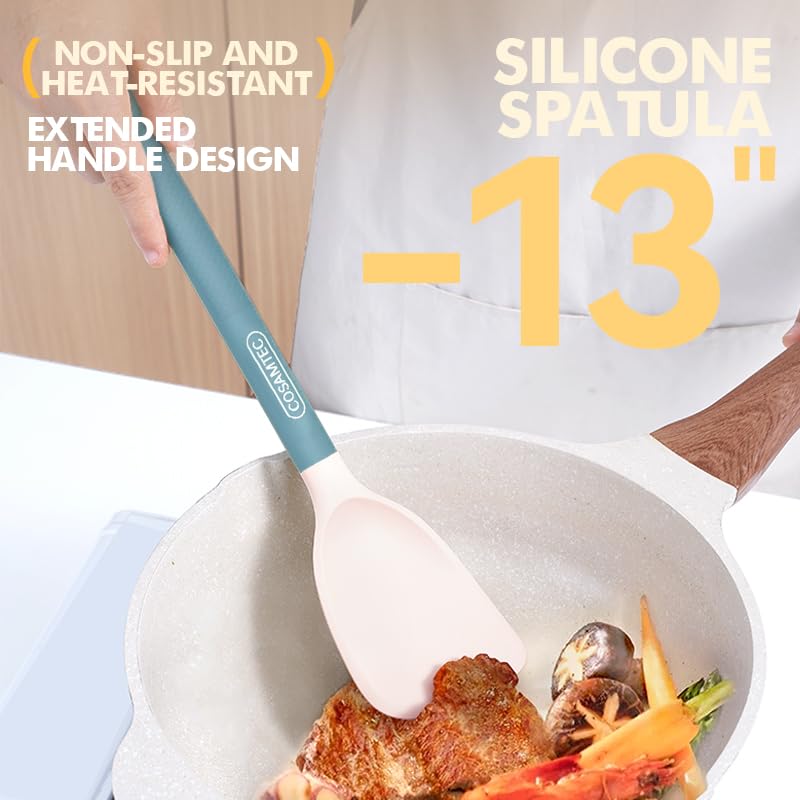 Cosamtec Silicone Small Spatula for Cooking Flexible Beveled Turner with Solid Inner Core and Heat Resistant Nylon Handle Ideal Spatula for Non-Stick Cookware - Image 5
