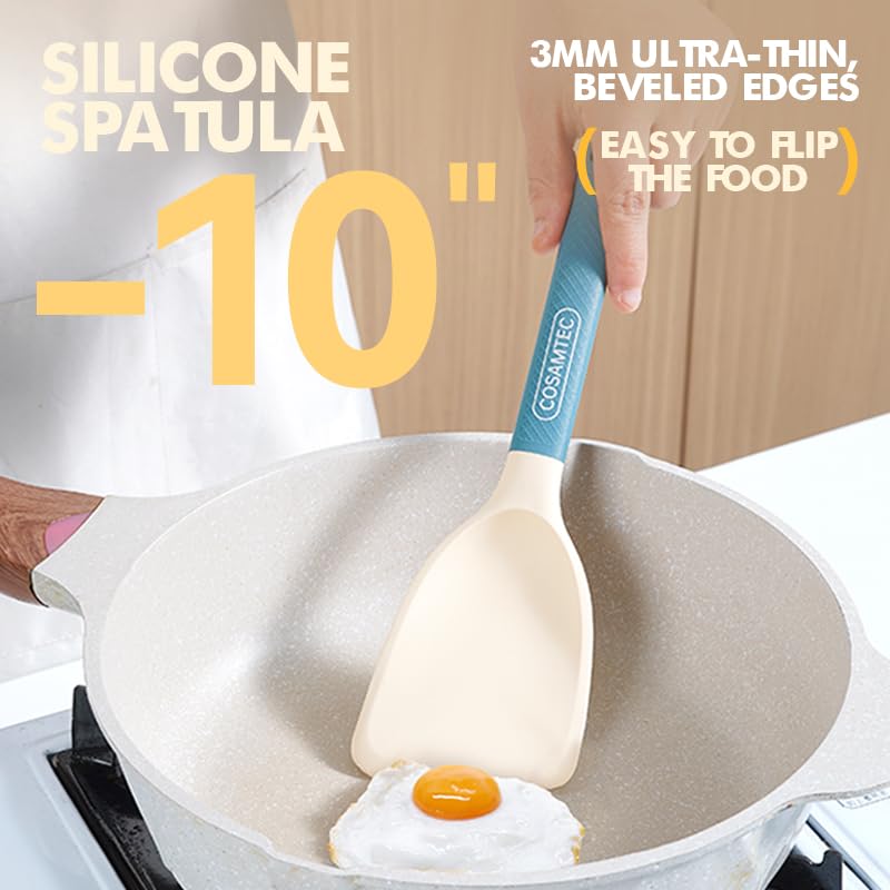 Cosamtec Silicone Small Spatula for Cooking Flexible Beveled Turner with Solid Inner Core and Heat Resistant Nylon Handle Ideal Spatula for Non-Stick Cookware - Image 4